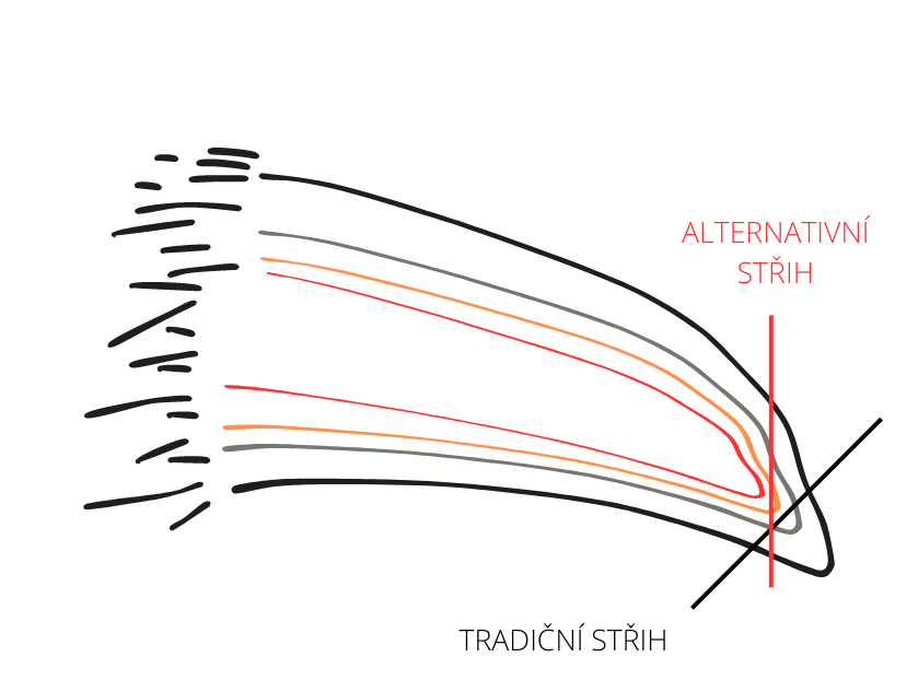 Tradiční a alternativní střih drápku