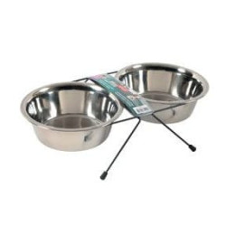 Miska nerez stojan+2 misky pes STEEL 1,3l Zolux