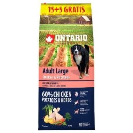 ONTARIO Dog Adult Large Chicken&Potato 15kg+5kg uvnitř