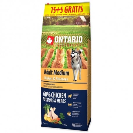 ONTARIO Dog Adult Medium Chicken&Potatoes&Herbs 15+5kg