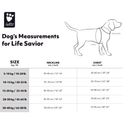 Vesta plavací Hurtta Life Savior ECO rakytník.5-10kg - velikostní tabulka