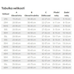 Obleček Hurtta Body Warmer šedý 35M - tabulka velikostí