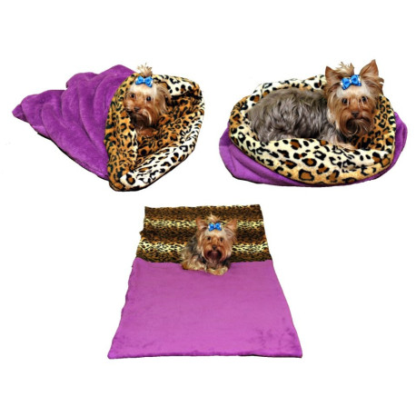 Marysa pelíšek 3v1 pro psy, fialový/leopard, velikost XL