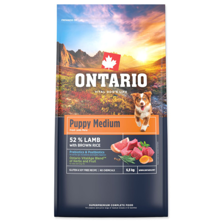 Ontario Puppy Medium Lamb & Brown Rice 6,5kg
