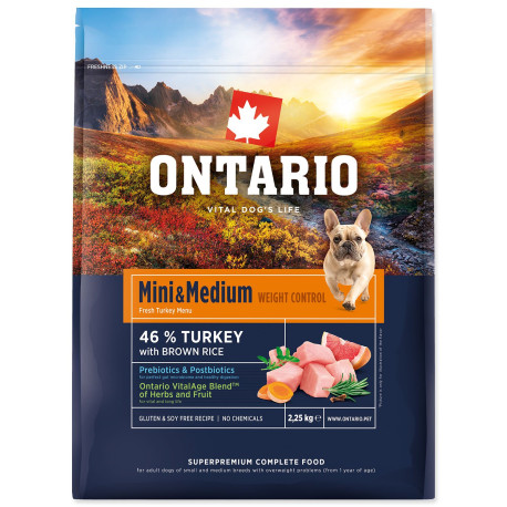 Ontario Mini&Med. Weight Con. Turkey&Brown Rice 2,25kg