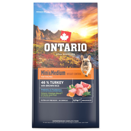 Ontario Mini&Med. Weight Con. Turkey&Brown Rice 6,5kg