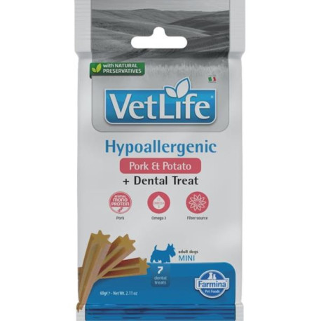 Vet Life Dog Dental Snack Hypoall. Pork Adult Mini 100g