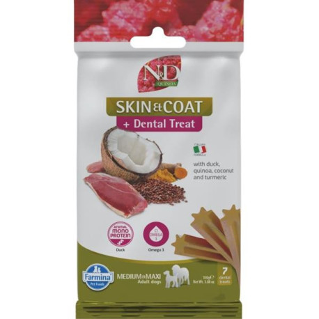 N&D QUINOA Dog Dental Snack Skin & Coat Duck M&L 100g