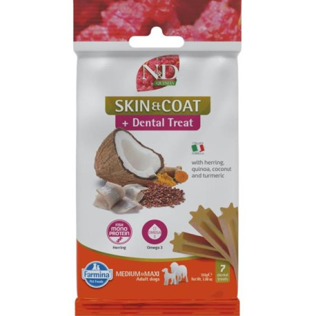 N&D QUINOA Dog Dental Snack Skin & Coat Herring M & L 100g
