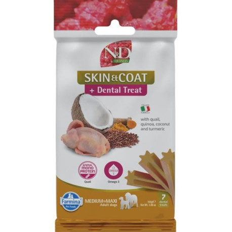 N&D QUINOA Dog Dental Snack Skin&Coat Quail M&L 100g