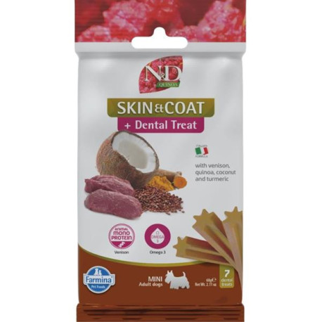 N&D QUINOA Dog Dental Snack Skin&Coat Venis. Mini 100g