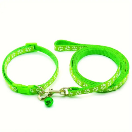Sada obojek s vodítkem pro štěně sv.zelená tlapky