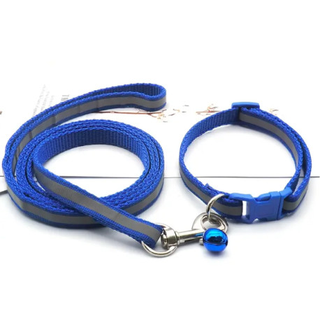 Sada obojek s vodítkem pro štěně tm.modrá reflex