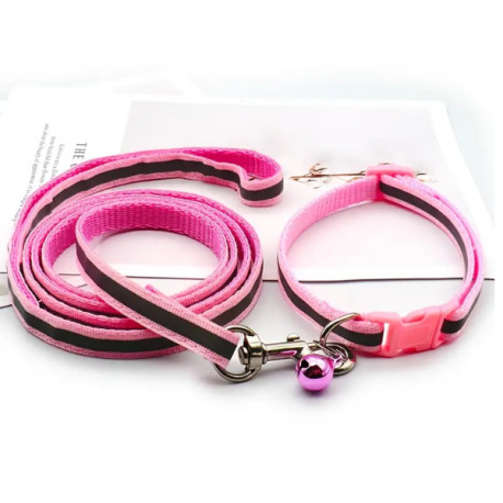 Sada obojek s vodítkem pro štěně sv.růžová reflex