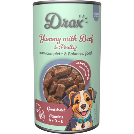 Konzerva Drax Adult s hovězím a drůbežím 1240g