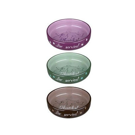 Miska keramická kočka nízká mix barev 0,3l 15cm TR