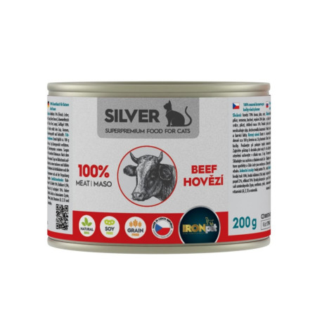 IRONpet Silver Cat Hovězí 100% masa, konzerva 200g