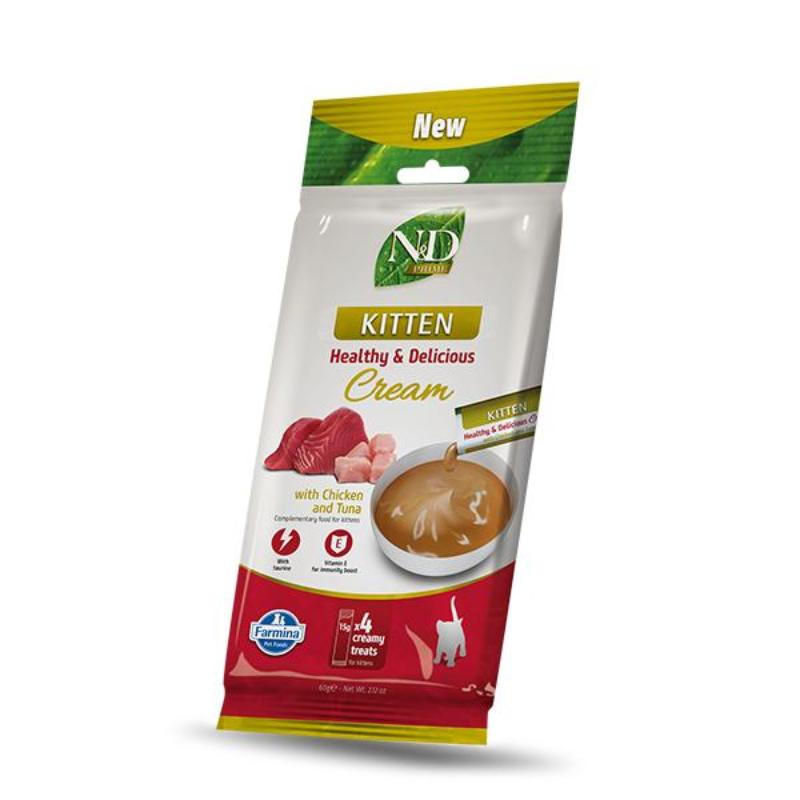 N&D PRIME Cat Cream pamlsek Chicken & Tuna Kitten 60g